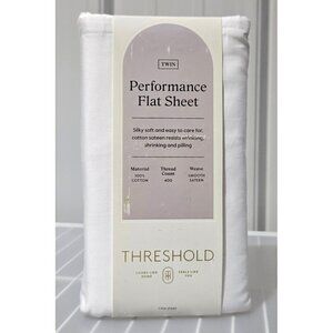 Threshold Twin Size Smooth Cotton Sateen Solid White Flat Sheet 68" x 101"